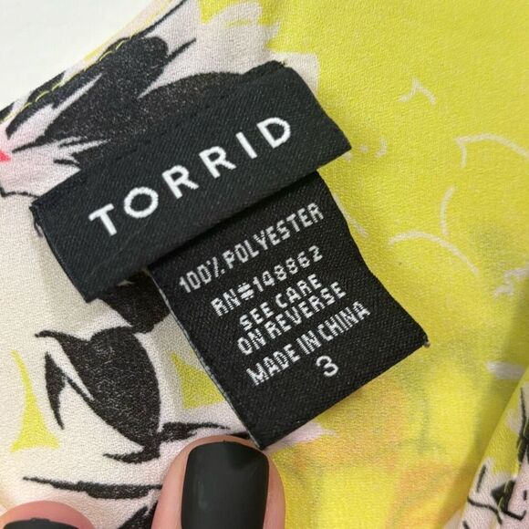 Torrid Floral Neon Yellow Tiered Blouse Tank 3X - Picture 4 of 6
